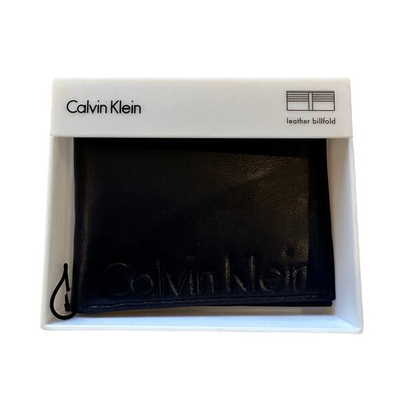 Calvin Klein Mens Black Leather Bi-Fold Wallet Cards Is Casual Business Work New - Picture 1 of 13